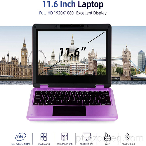 Laptop Intel 2 em 1 de 11,6 polegadas com tela de toque